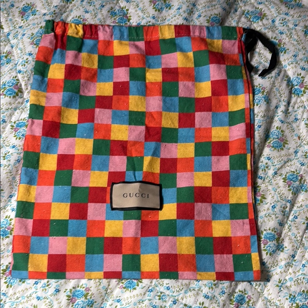 Gucci Colorful Checkered Drawstring Pouch